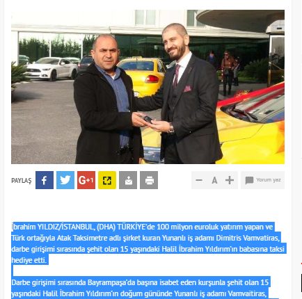 Hürriyet: Yunan işadamı şehit ailesine taksi hediye etti